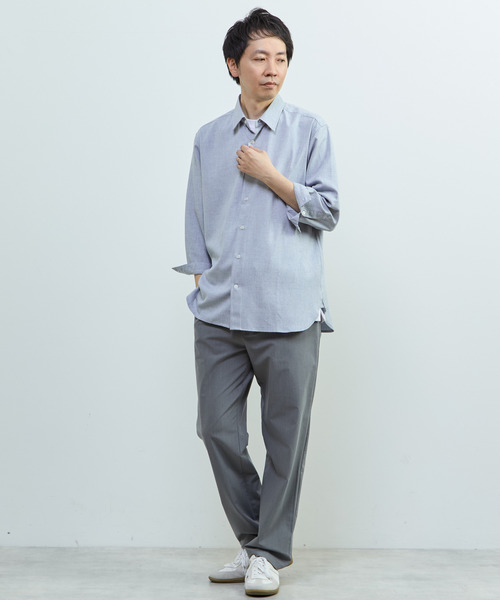 MEN'S MELROSE（メンズメルローズ）の「リネンライクエステル レギュラーカラー8分袖シャツ（シャツ/ブラウス・メンズ・ブルー/サックスブルー/グリーン/イエロー・3/2）」の19枚目の写真