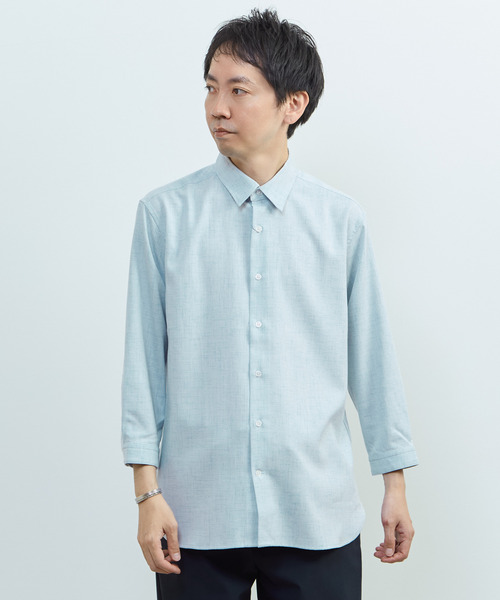 MEN'S MELROSE（メンズメルローズ）の「リネンライクエステル レギュラーカラー8分袖シャツ（シャツ/ブラウス・メンズ・ブルー/サックスブルー/グリーン/イエロー・3/2）」の20枚目の写真