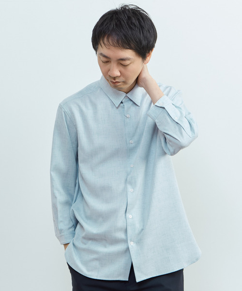 MEN'S MELROSE（メンズメルローズ）の「リネンライクエステル レギュラーカラー8分袖シャツ（シャツ/ブラウス・メンズ・ブルー/サックスブルー/グリーン/イエロー・3/2）」の21枚目の写真