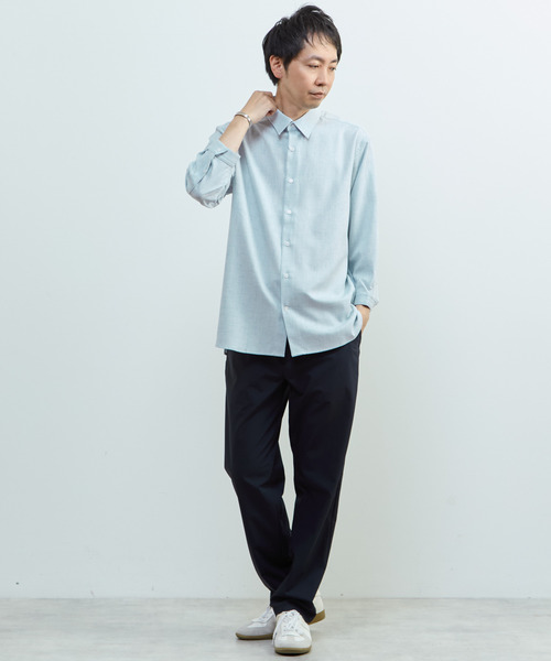 MEN'S MELROSE（メンズメルローズ）の「リネンライクエステル レギュラーカラー8分袖シャツ（シャツ/ブラウス・メンズ・ブルー/サックスブルー/グリーン/イエロー・3/2）」の22枚目の写真