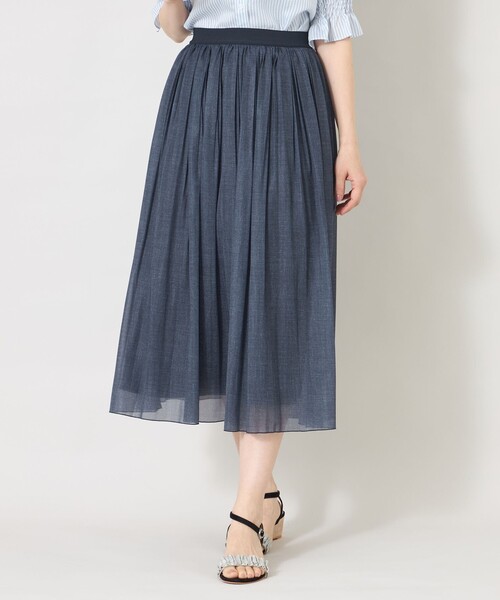 TO BE CHIC デニムプリント エアリープリーツスカート L デニムプリント エアリープリーツスカート（スカート）｜TO BE CHIC