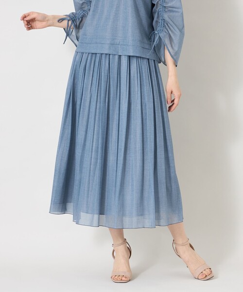 TO BE CHIC デニムプリント エアリープリーツスカート L デニムプリント エアリープリーツスカート（スカート）｜TO BE CHIC