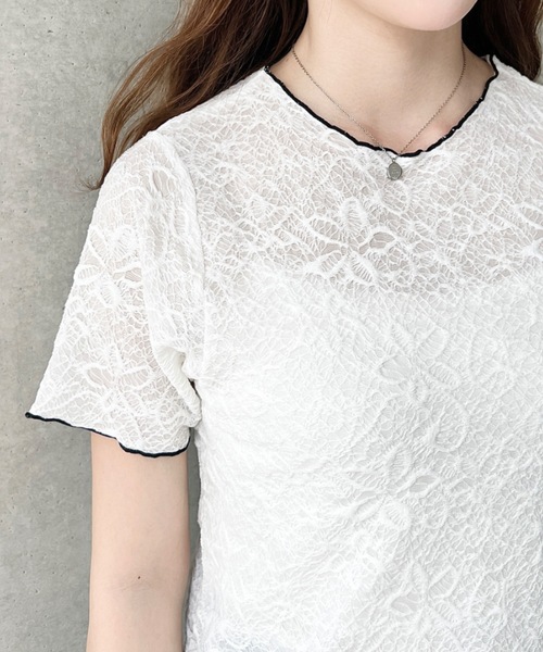 moment+（モーメントプラス）の「フラワーレース配色メローカットソー（Tシャツ/カットソー・レディース・ブラック/オフホワイト/ナチュラル・M/L）」の10枚目の写真