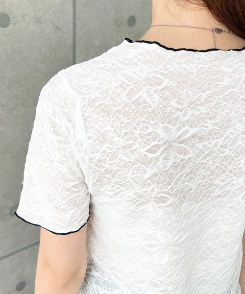 moment+（モーメントプラス）の「フラワーレース配色メローカットソー（Tシャツ/カットソー・レディース・ブラック/オフホワイト/ナチュラル・M/L）」の13枚目の写真