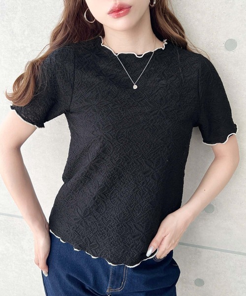 moment+（モーメントプラス）の「フラワーレース配色メローカットソー（Tシャツ/カットソー・レディース・ブラック/オフホワイト/ナチュラル・M/L）」の18枚目の写真