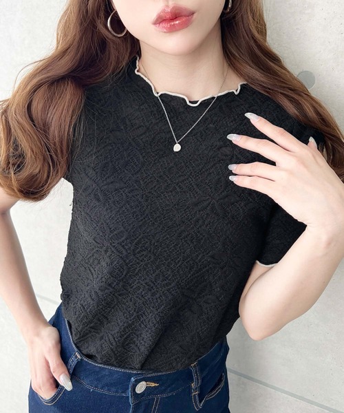 moment+（モーメントプラス）の「フラワーレース配色メローカットソー（Tシャツ/カットソー・レディース・ブラック/オフホワイト/ナチュラル・M/L）」の14枚目の写真