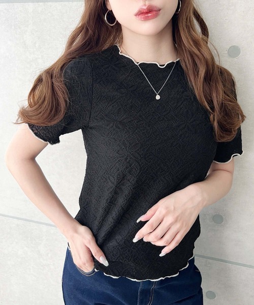 moment+（モーメントプラス）の「フラワーレース配色メローカットソー（Tシャツ/カットソー・レディース・ブラック/オフホワイト/ナチュラル・M/L）」の17枚目の写真