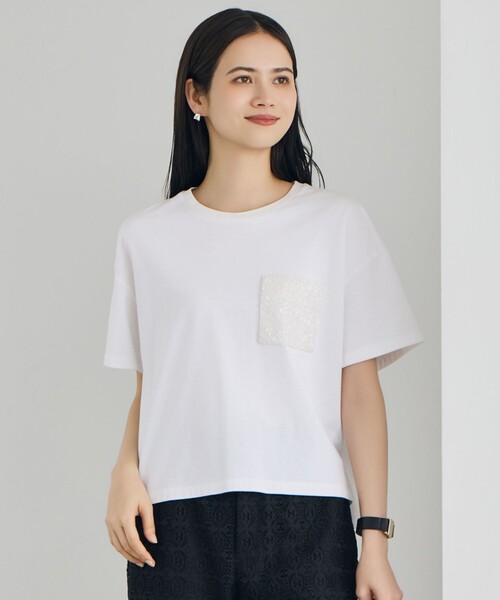 自由区(ジユウク)の「スパングルポケットTシャツ(Tシャツ/カットソー・レディース・アイボリー系/ブラック系/ブラウン系・38)」の3枚目の写真
