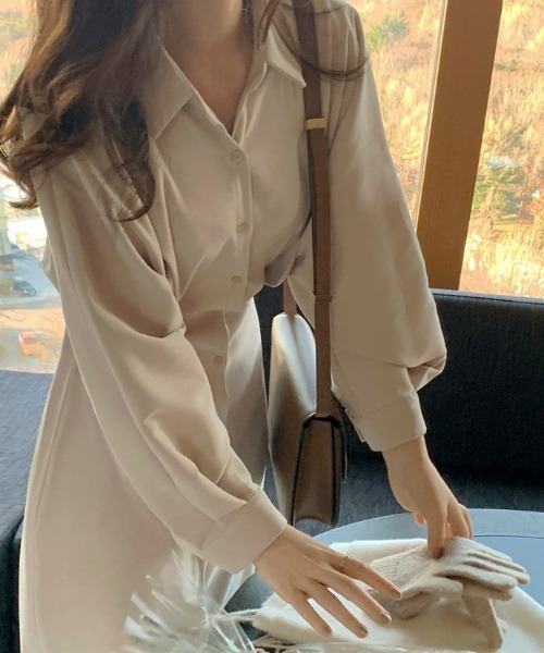 Emilie(エミリー)の「シアークリンクルドロストワンピース(ワンピース・レディース・ブラック/ベージュ・FREE)」の7枚目の写真