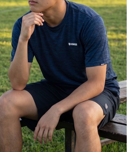 K-SWISS(ケースイス)の「【K-SWISS/ケースイス】杢天竺プリントクルーTシャツ/クルーネック ジム ランニング 通勤 休日(Tシャツ/カットソー・メンズ・ネイビー/ブラック/レッド・X-LARGE/LARGE/MEDIUM)」の3枚目の写真