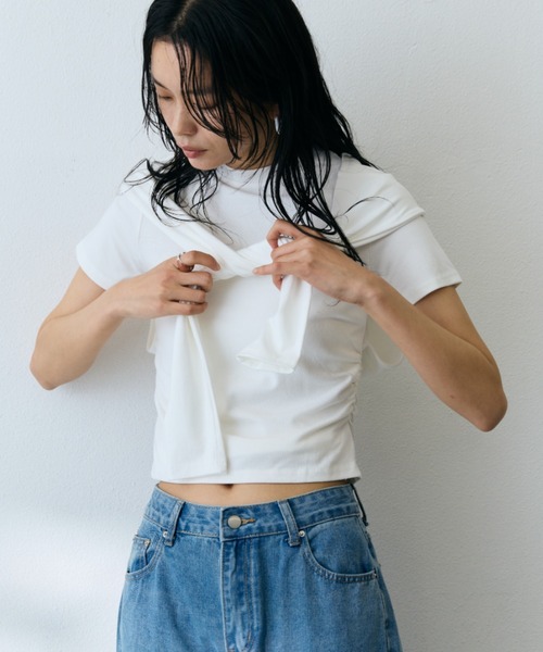 DRWCYS（ドロシーズ）の「モードタイレイヤードトップス（Tシャツ/カットソー・レディース・ホワイト/ブラック・FREE）」の8枚目の写真
