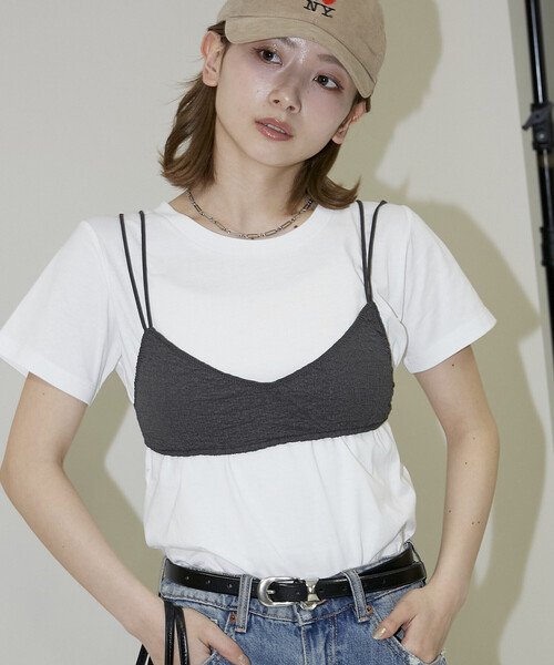 PUBLUX（パブリュクス）の「PUBLUX/パブリュクス ＜セットアイテム＞チビブラ セット Tシャツ　限定展開（Tシャツ/カットソー・レディース・オフホワイト/グレー/チャコールグレー・ﾌﾘ-）」の2枚目の写真