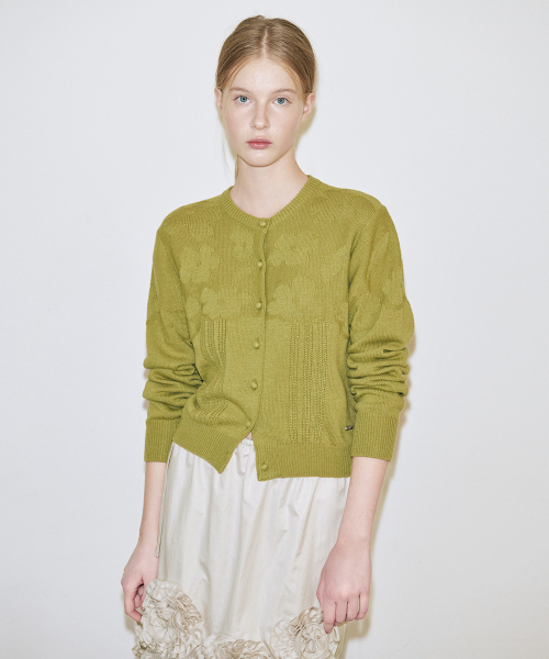 SINOON(シヌーン)の「Reverse Flower Cardigan (Olive)(カーディガン/ボレロ・レディース・オリーブ・FREE)」の1枚目の写真