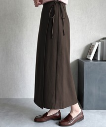 【S~2Lサイズ展開】ラップ風Iラインロングスカート スリット