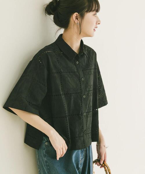 ITEMS URBANRESEARCH(アイテムズ アーバンリサーチ)の「ブロックレースシャツ(シャツ/ブラウス・レディース・ホワイト系その他/ブラック・FREE)」の16枚目の写真