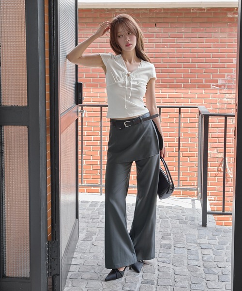 UNE MANSION（ユヌマンション）の「リボン×レースVネック半袖Tシャツカットソー（Tシャツ/カットソー・レディース・アイボリー/ブラック/イエロー・FREE）」の12枚目の写真
