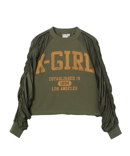 X-girl（エックスガール）の「JERSEY MIX CREWNECK TOP（スウェット・レディース・ブラック/オリーブ・S/M）」の6枚目の写真