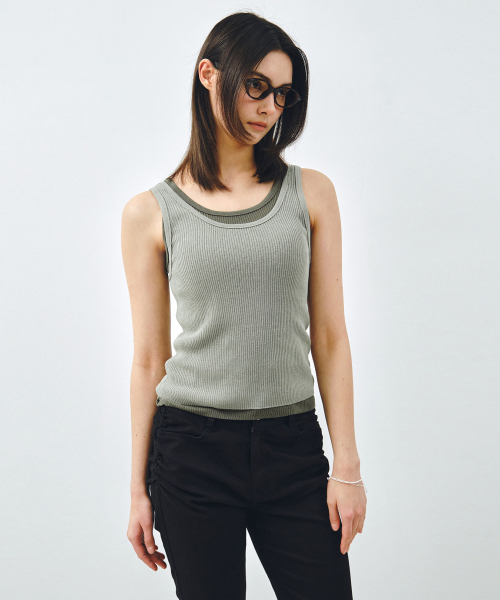 MONGDOL（モンドル）の「[SET] レイヤードリブニットスリーブレス グリーン MDKT117GREEN（ニット/セーター・レディース・その他・F）」の3枚目の写真