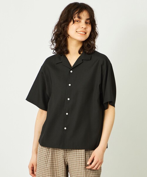 MACKINTOSH PHILOSOPHY(マッキントッシュ フィロソフィー)の「GREY LABEL リネンミックスオープンカラーシャツ(シャツ/ブラウス・レディース・グリーン/ブラック・2/6)」の1枚目の写真