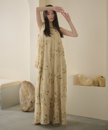LAULEN | chiffon ribbon halterneck embroidery dress /シフォンリボンホルター刺繍ロングドレス(ワンピース)