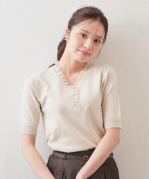 フリルスキッパー半袖ニット【洗濯機OK】