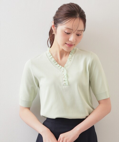 index(インデックス)の「フリルスキッパー半袖ニット【洗濯機OK】(ニット/セーター・レディース・イエロー系その他/ブラック/ナチュラル・42/40/38/36)」の8枚目の写真