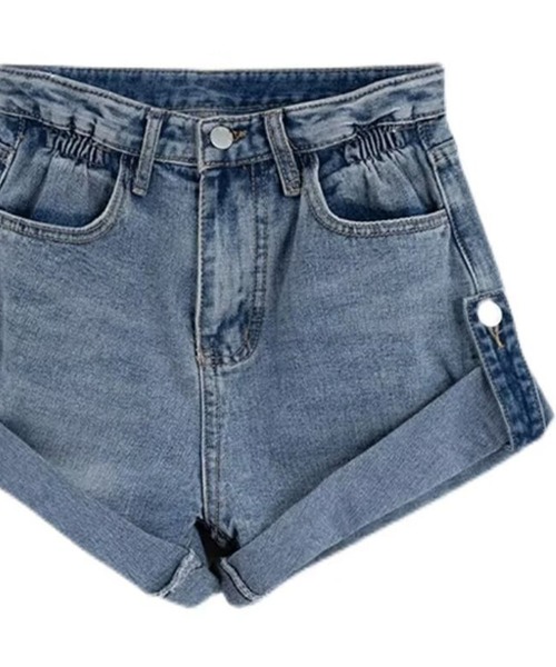 meJane(ミージェーン)の「ロープアップ デニムショートパンツ(デニムパンツ・レディース・ブルー/ブラック・L/M/S)」の4枚目の写真