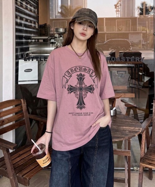 LAC-VERT（ラック・ヴェール）の「クロスプリントＴシャツ（Tシャツ/カットソー・レディース・ホワイト/ブラック/ピンク・FREE）」の22枚目の写真