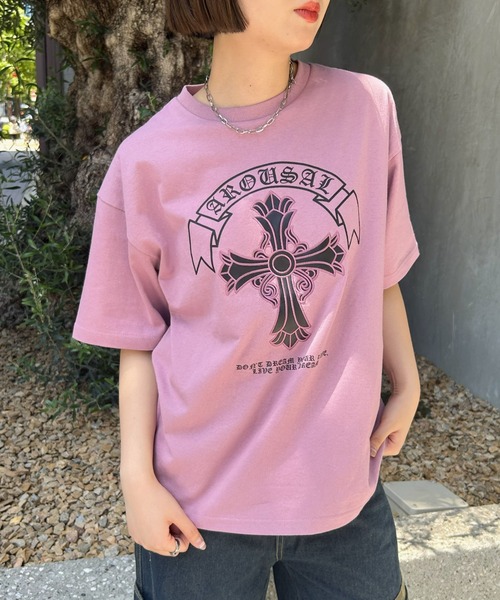 LAC-VERT（ラック・ヴェール）の「クロスプリントＴシャツ（Tシャツ/カットソー・レディース・ホワイト/ブラック/ピンク・FREE）」の14枚目の写真