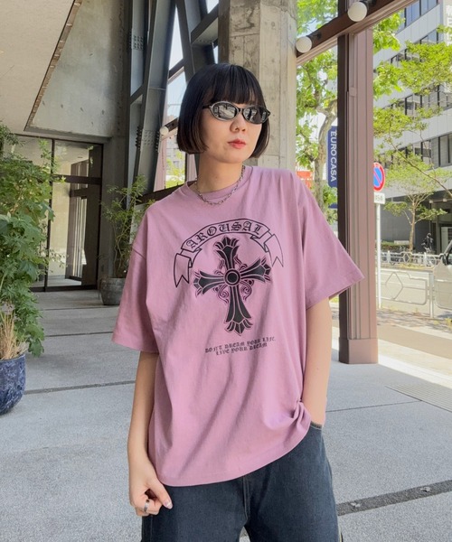 LAC-VERT（ラック・ヴェール）の「クロスプリントＴシャツ（Tシャツ/カットソー・レディース・ホワイト/ブラック/ピンク・FREE）」の17枚目の写真