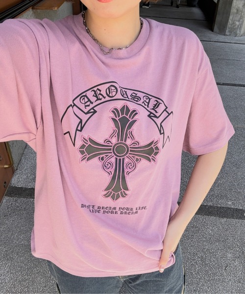 LAC-VERT（ラック・ヴェール）の「クロスプリントＴシャツ（Tシャツ/カットソー・レディース・ホワイト/ブラック/ピンク・FREE）」の18枚目の写真