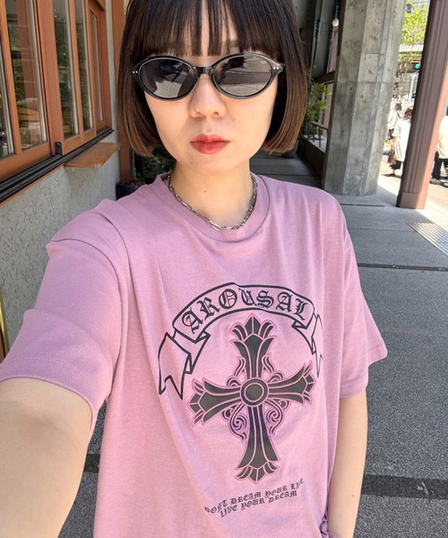 LAC-VERT（ラック・ヴェール）の「クロスプリントＴシャツ（Tシャツ/カットソー・レディース・ホワイト/ブラック/ピンク・FREE）」の19枚目の写真