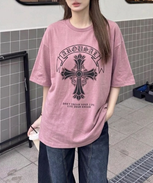 LAC-VERT（ラック・ヴェール）の「クロスプリントＴシャツ（Tシャツ/カットソー・レディース・ホワイト/ブラック/ピンク・FREE）」の20枚目の写真