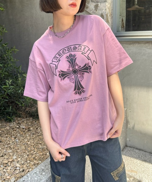 LAC-VERT（ラック・ヴェール）の「クロスプリントＴシャツ（Tシャツ/カットソー・レディース・ホワイト/ブラック/ピンク・FREE）」の13枚目の写真