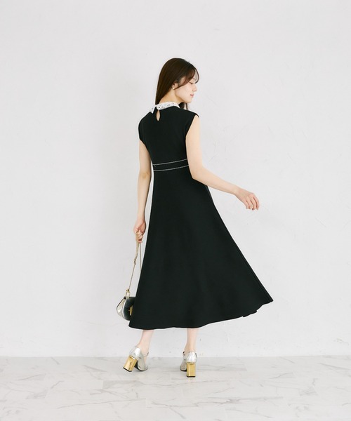 tocco closet（トッコ　クローゼット）の「２ＷＡＹレース襟付き配色ライン入りニットワンピース（ワンピース・レディース・ブラック/ラベンダー/ネイビー・M）」の6枚目の写真