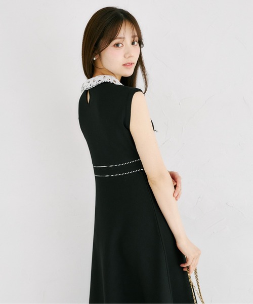 tocco closet（トッコ　クローゼット）の「２ＷＡＹレース襟付き配色ライン入りニットワンピース（ワンピース・レディース・ブラック/ラベンダー/ネイビー・M）」の9枚目の写真