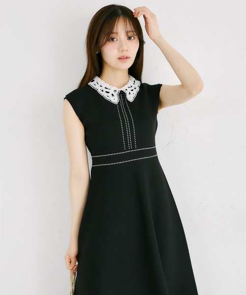 tocco closet（トッコ　クローゼット）の「２ＷＡＹレース襟付き配色ライン入りニットワンピース（ワンピース・レディース・ブラック/ラベンダー/ネイビー・M）」の7枚目の写真