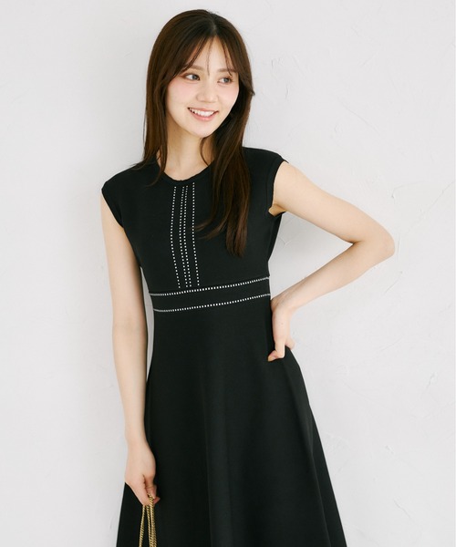 tocco closet（トッコ　クローゼット）の「２ＷＡＹレース襟付き配色ライン入りニットワンピース（ワンピース・レディース・ブラック/ラベンダー/ネイビー・M）」の12枚目の写真