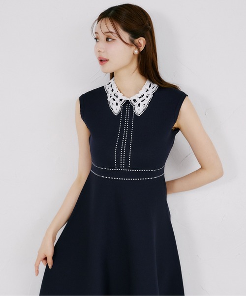 tocco closet（トッコ　クローゼット）の「２ＷＡＹレース襟付き配色ライン入りニットワンピース（ワンピース・レディース・ブラック/ラベンダー/ネイビー・M）」の17枚目の写真