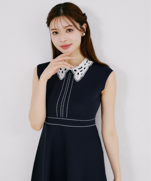 tocco closet（トッコ　クローゼット）の「２ＷＡＹレース襟付き配色ライン入りニットワンピース（ワンピース・レディース・ブラック/ラベンダー/ネイビー・M）」の18枚目の写真