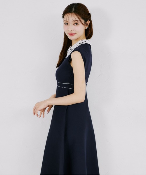tocco closet（トッコ　クローゼット）の「２ＷＡＹレース襟付き配色ライン入りニットワンピース（ワンピース・レディース・ブラック/ラベンダー/ネイビー・M）」の19枚目の写真