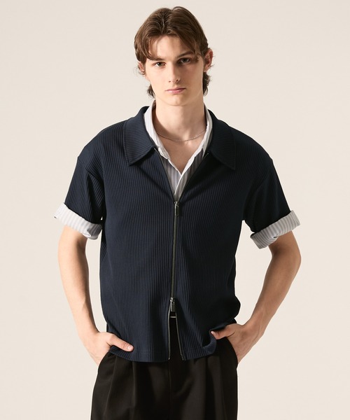 CLEL(クレイル)の「【CLEL】Giza Cotton Zip Rib T-Shirt / ギザコットン ジップリブTシャツ(Tシャツ/カットソー・メンズ・ネイビー/ブラック/グレー・XS/L/M/S)」の3枚目の写真