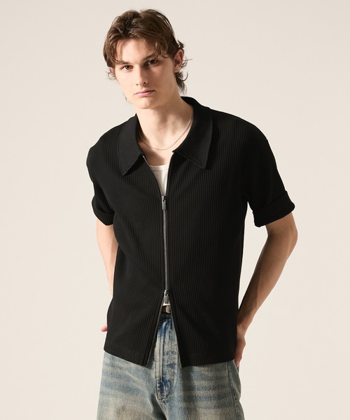 CLEL(クレイル)の「【CLEL】Giza Cotton Zip Rib T-Shirt / ギザコットン ジップリブTシャツ(Tシャツ/カットソー・メンズ・ネイビー/ブラック/グレー・XS/L/M/S)」の1枚目の写真