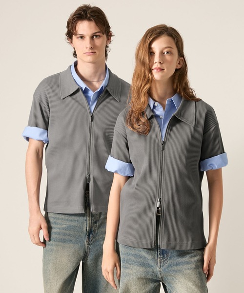 CLEL(クレイル)の「【CLEL】Giza Cotton Zip Rib T-Shirt / ギザコットン ジップリブTシャツ(Tシャツ/カットソー・メンズ・ネイビー/ブラック/グレー・XS/L/M/S)」の6枚目の写真
