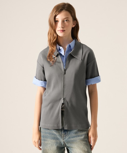 CLEL(クレイル)の「【CLEL】Giza Cotton Zip Rib T-Shirt / ギザコットン ジップリブTシャツ(Tシャツ/カットソー・メンズ・ネイビー/ブラック/グレー・XS/L/M/S)」の10枚目の写真