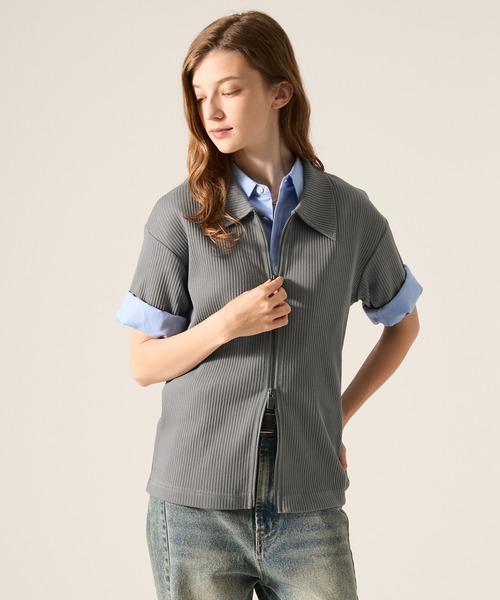 CLEL(クレイル)の「【CLEL】Giza Cotton Zip Rib T-Shirt / ギザコットン ジップリブTシャツ(Tシャツ/カットソー・メンズ・ネイビー/ブラック/グレー・XS/L/M/S)」の11枚目の写真