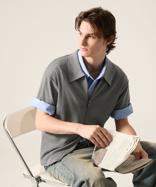 CLEL(クレイル)の「【CLEL】Giza Cotton Zip Rib T-Shirt / ギザコットン ジップリブTシャツ(Tシャツ/カットソー・メンズ・ネイビー/ブラック/グレー・XS/L/M/S)」の18枚目の写真