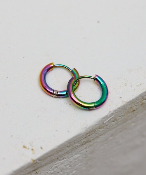 金属アレルギー対応/ステンレス》オーロラ15mmフープピアス（ピアス