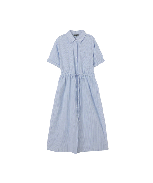 LAP（ラップ）の「ストライプシャツロングワンピース AS2WO591（ワンピース・レディース・ブラック/スカイブルー・MEDIUM/LARGE）」の2枚目の写真
