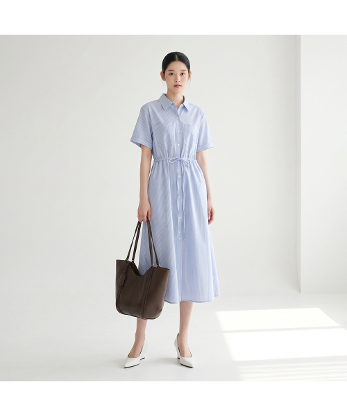 LAP（ラップ）の「ストライプシャツロングワンピース AS2WO591（ワンピース・レディース・ブラック/スカイブルー・MEDIUM/LARGE）」の3枚目の写真